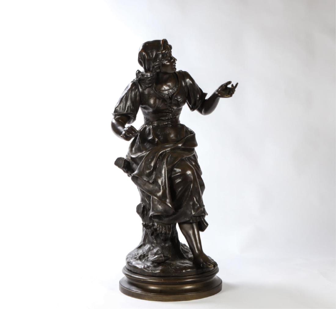 FRENCH SCHOOL (19th / 20th c): "Woman Kite Flying" bronze 27 inches. signed Marcel Leduc ? Condition: Good Temp No 6224