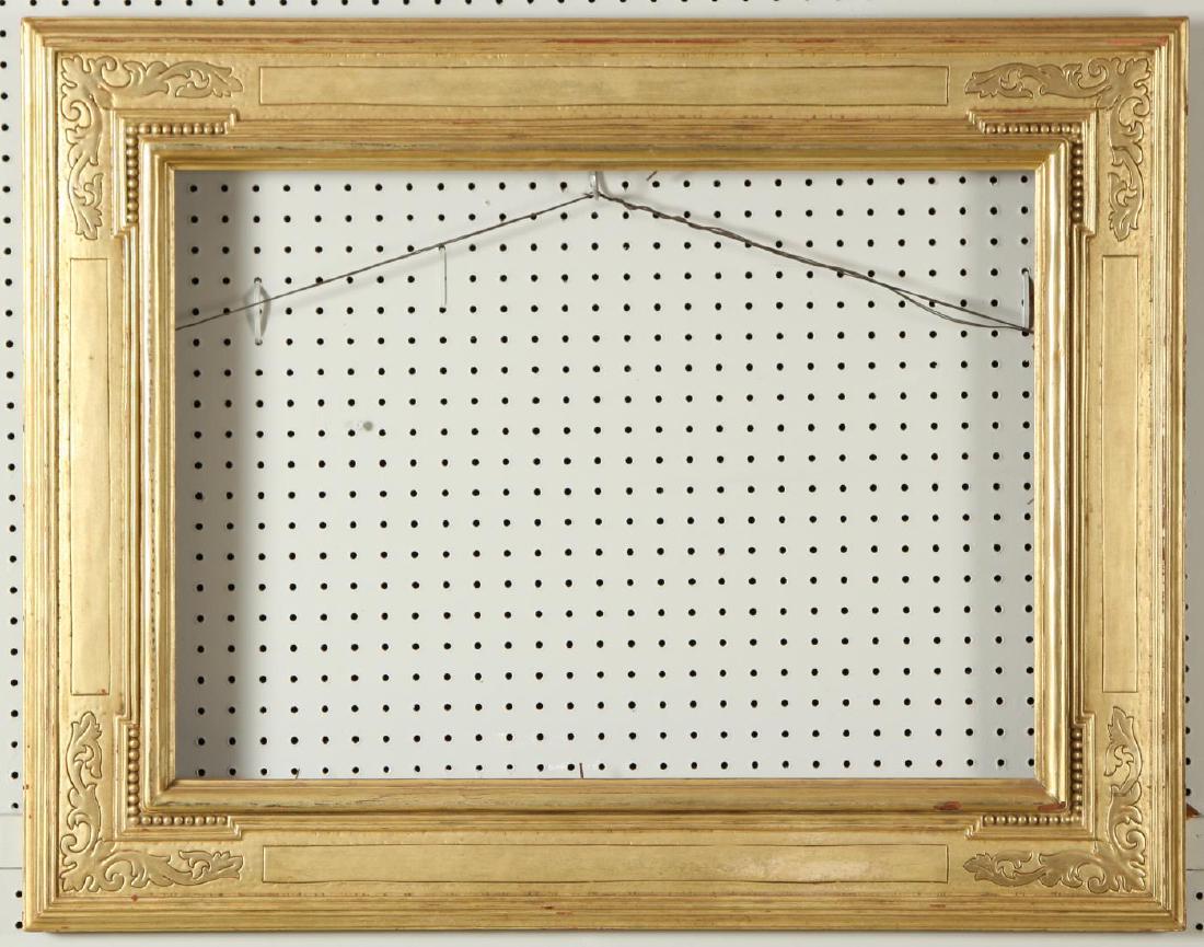 (Early 20th c) CUSTOM CARVED & GILT FRAME: Unsigned (possibly Newcomb Macklin) 5 inch frame fitted for 20 x 28 inches. 29 1/4 x 37 1/4 inches (overall)