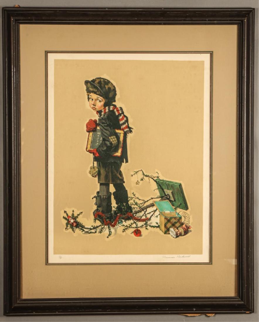 NORMAN ROCKWELL (1894-1978): "Little Boy Holding Chalkboard" lithograph in colors 26 x 19 34 inches (image). signed in pencil 162/200. framed 41 x 33 1/2 inches (overall) Condition: Foxing Temp No 5890