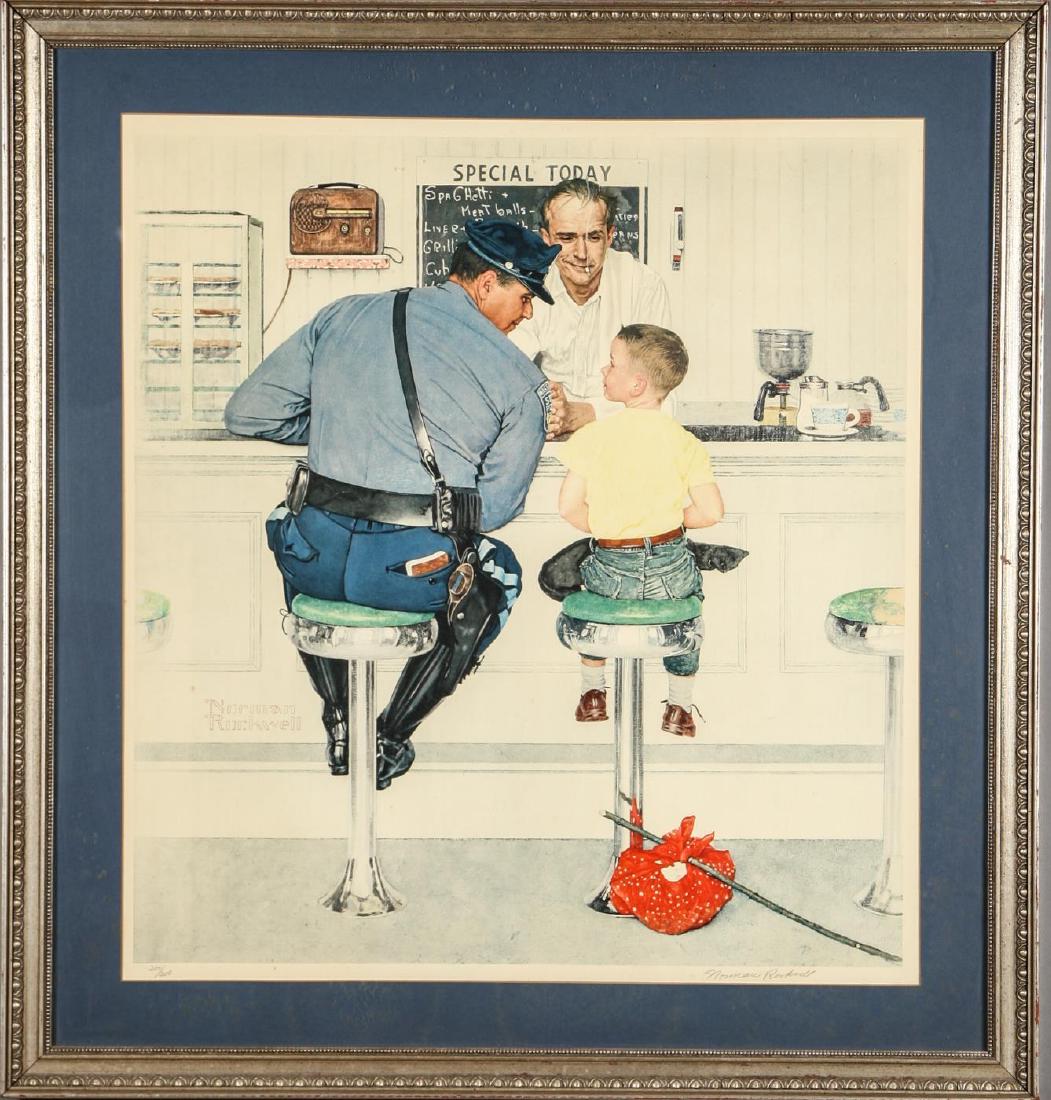 NORMAN ROCKWELL (1894-1978): "Runaway" lithograph in color 28 x 26 inches. signed and numbered 200/200. framed 37 x 35 inches (overall) Condition: Good Temp No 5389