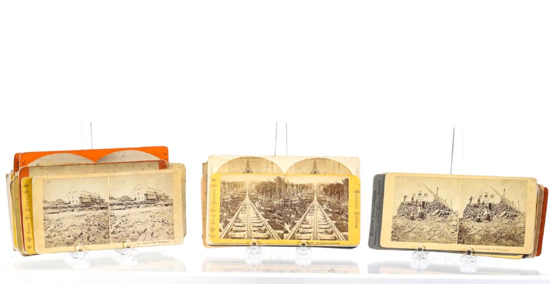 OVER (70) STEREOVIEW CARDS: Including mostly US: White Mountains and Mt. Washington, NYC, comedic genre scenes, tourist sights, Yosemite etc.