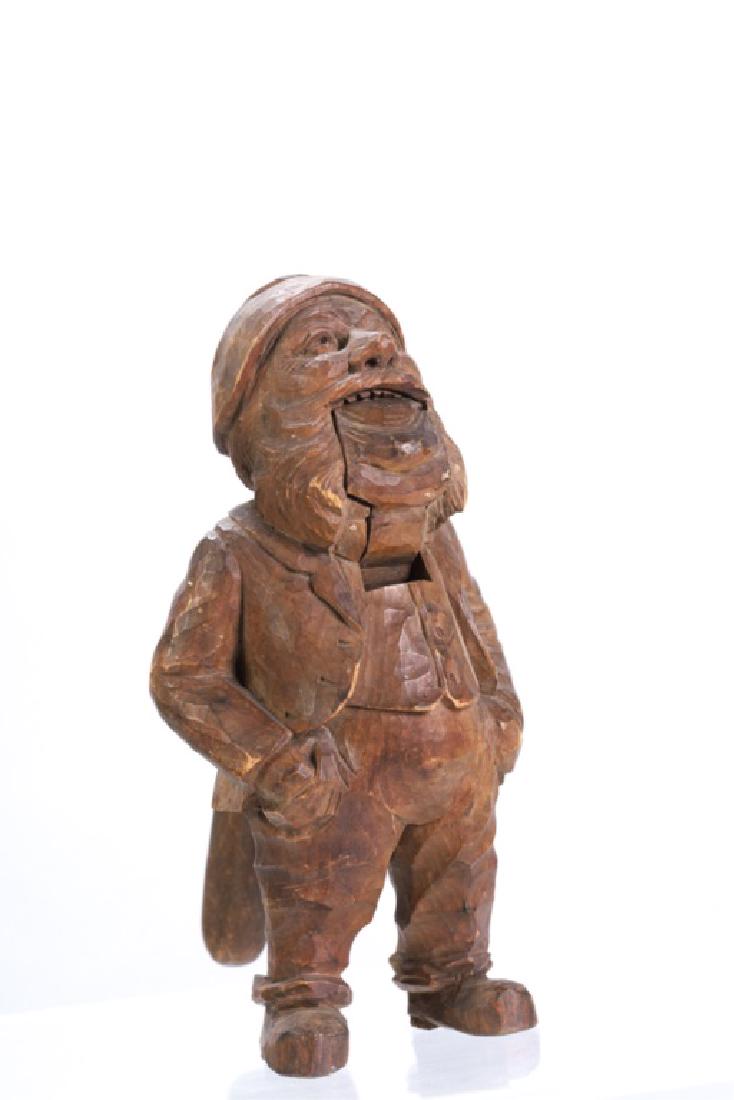 SWISS / BLACK FOREST FIGURAL GNOME NUTCRACKER: Full-figured / full length carved gnome complete with teeth. 8 1/2 inches.