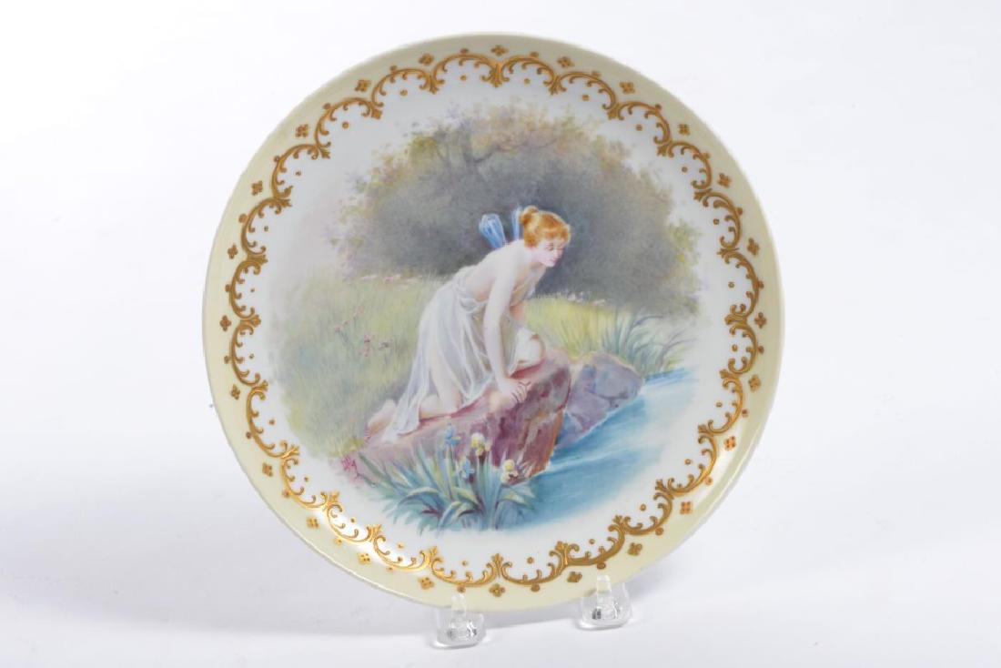SEVRES HAND PAINTED PORCELAIN CABINET PLATE: "Fairy Looking at Her Reflection" signed Daly. 8 7/8 inches.