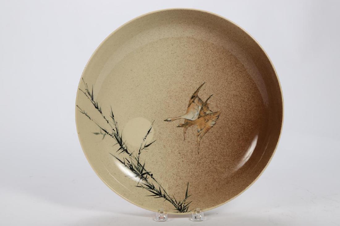ROOKWOOD POTTERY CHARGER by MATTHEW DALY: "Asian Birds in Flight" signed M.A.D. Rookwood 1865. 12 1/2 inches (diameter)