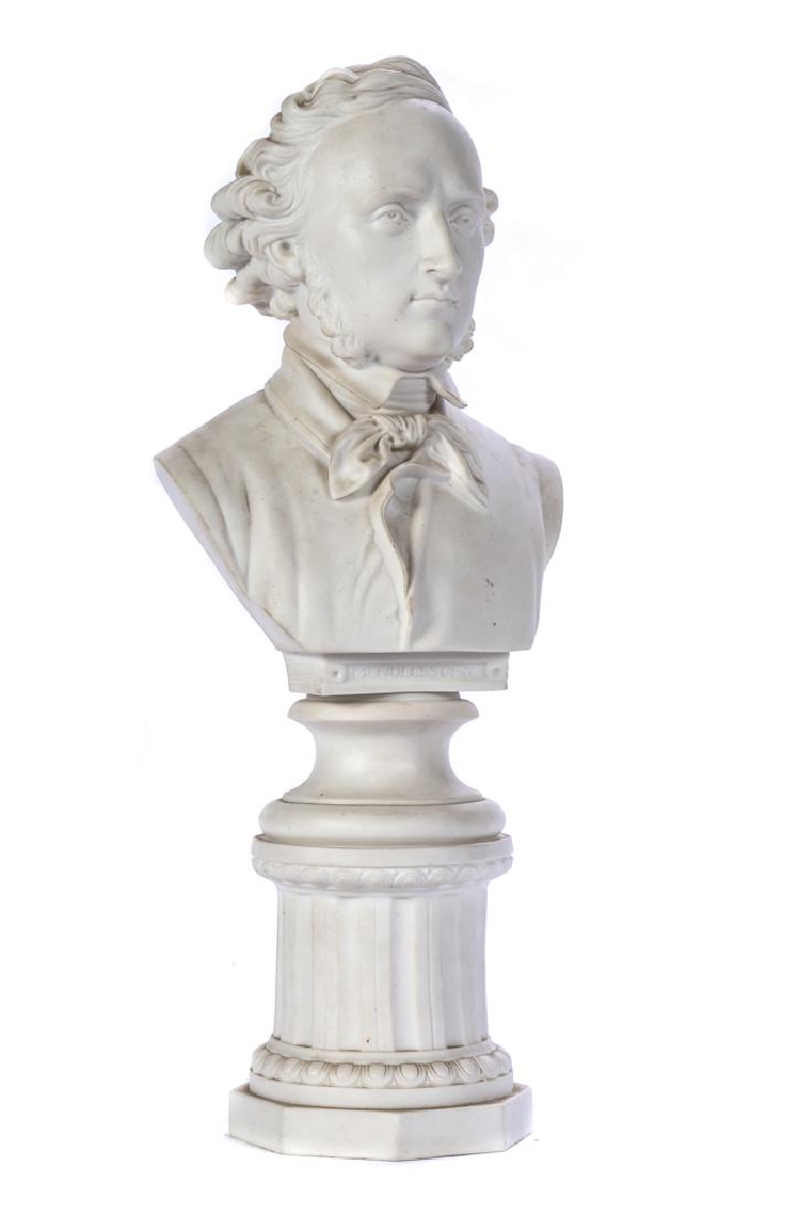 PARIAN BUST OF FELIX MENDELSSOHN on PLINTH: 16 1/2 inches.
