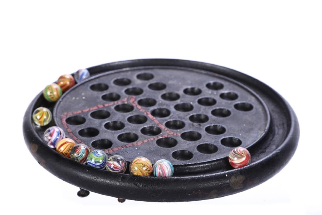 (12) ANTIQUE MARBLES and GAME BOARD: Marbles approx. 1/2 inch. Board 10 inches (diameter)