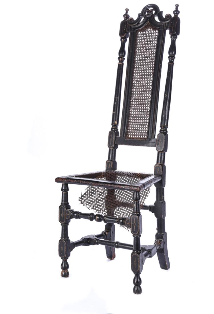 WILLIAM AND MARY CARVED AND CANED SIDE CHAIR: An impressive 51 1/2 inches.