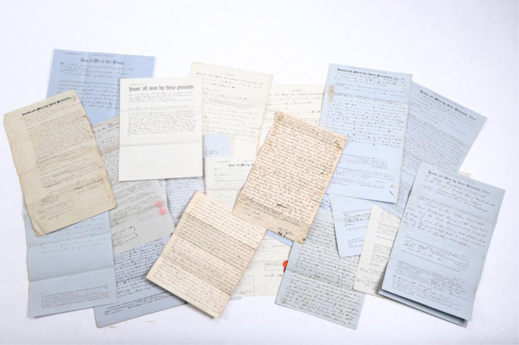 19th c TUCKER FAMILY OF NEW BEDFORD LAND DEEDS: Lot of land deeds. 20 land deeds. Many Tucker family related. 1800s. Including: Jacob and Elizabeth Chase, Philip Houland of Dartmouth, Charles Tucker, Abner Tucker of New Bedford, Peter Peckham of We