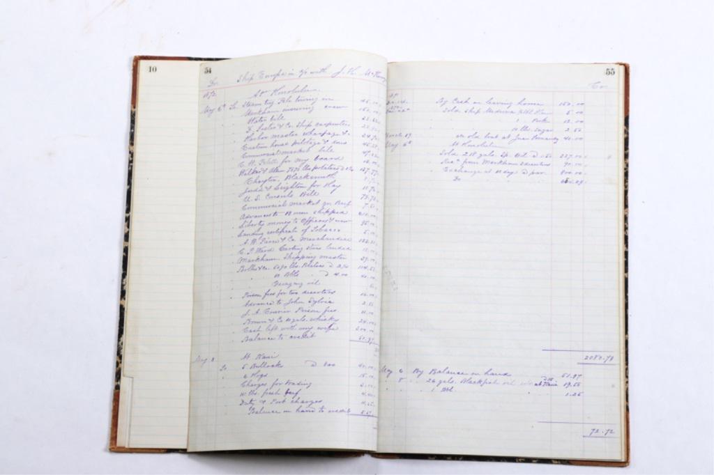 1872 SHIP "EUROPA" LEDGER: Account book for the Ship Europa 1872. Expenses at Honolulu, Yokohama etc. with Sherman Navigation Store of New Bedford. Bookplate. Provenance: Tucker whaling family of New Bedford, MA.