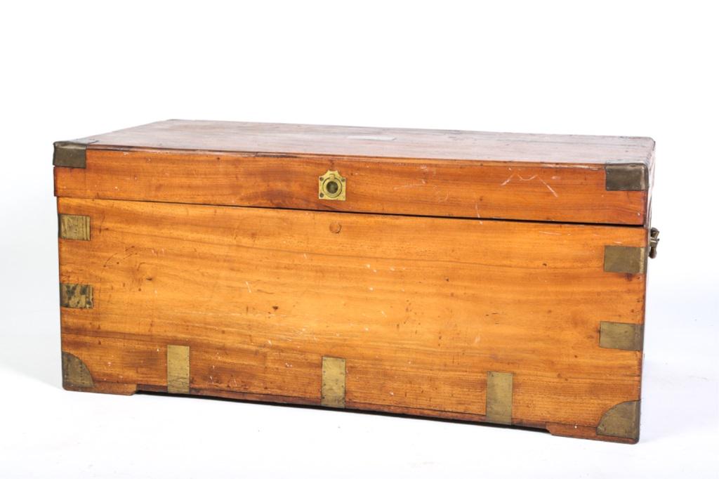 BRASS BOUND CAMPHOR WOOD CAMPAIGN CHEST: 40" X 20" X 18"