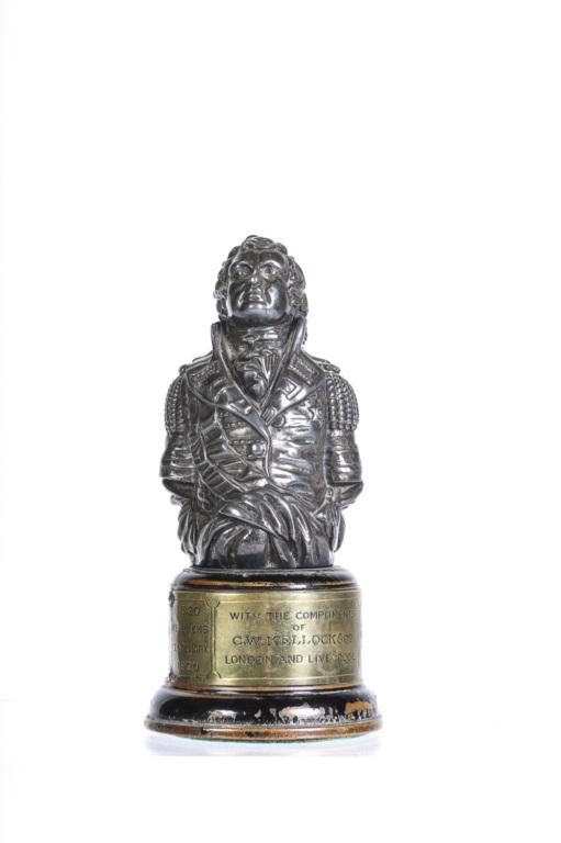 "HMS HASTINGS" FIGUREHEAD MODEL: Compliments of CW KELLOCK LONDON LIVERPOOL. 1820 - 1920. 7" tall.