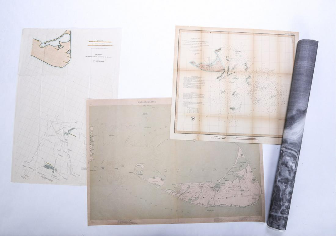 (4) MAPS OF NANTUCKET: Including: 1852 Sketch of Davis's Sound and Other Dangers 17 x 19 inches. Dept of the Government. framed 25 x 26 inches (overall), A second colored example dated 1853, 1891 Atlas Plate No. 10 Walker a
