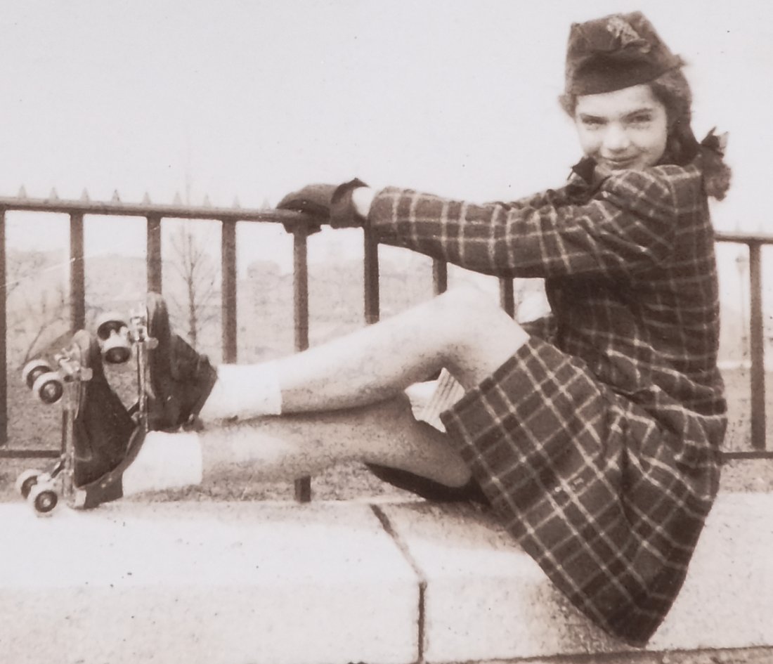 PHOTOGRAPHS of JACKIE BOUVIER at CHAPIN SCHOOL: (2) Jackie wearing Scottish jacket and hat wearing roller skates and (2) Jackie with her dog, Lee and her mother. 3 1/4 x 4 1/2 inches. (and smaller). Note: These are all unpublished photographs Prove