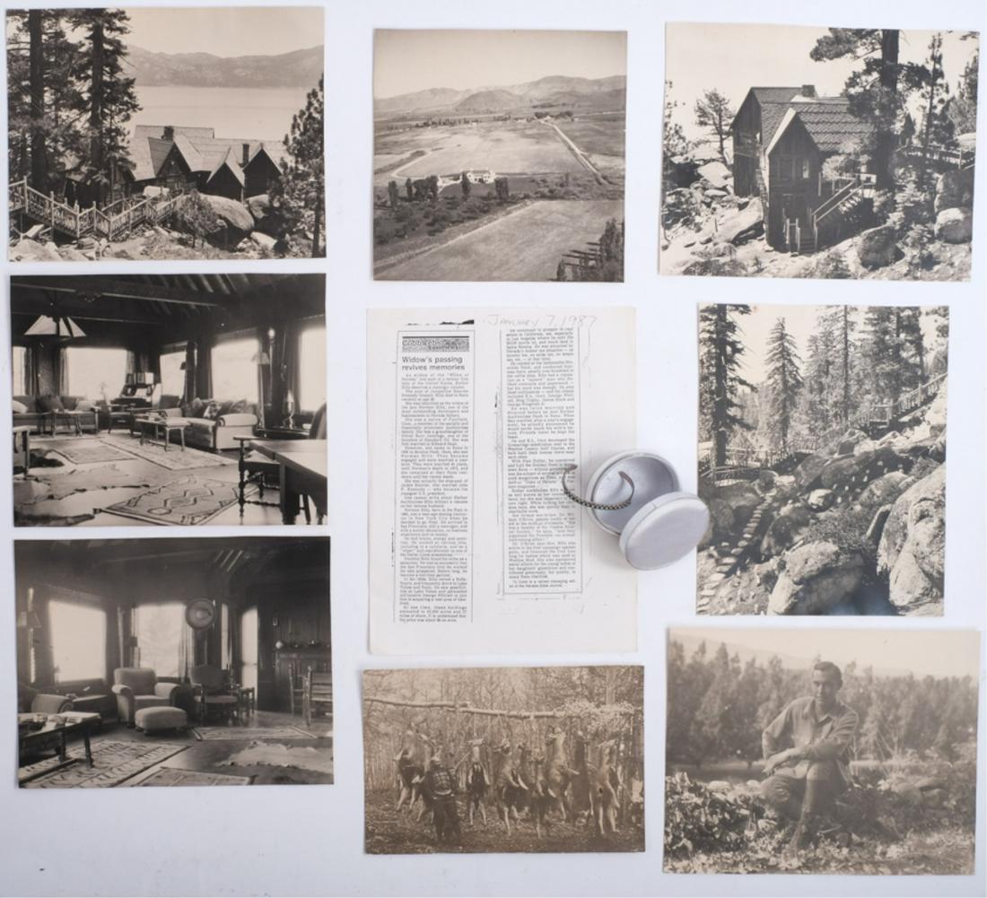 JANET, JACKIE & LEE's SIX WEEK STAY IN RENO NEVADA: (8) Photographs depicting rustic lakeside estate where Jackie, Janet and Lee stayed for six weeks to establish residency for Janet and John Bouvier's divorce on July 22, 1940. Included is a photograph