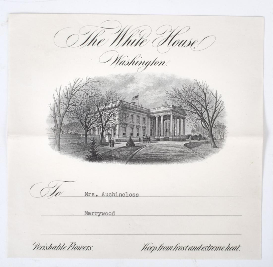 ENGRAVED WHITE HOUSE FLORAL STATIONARY: To: Mrs. Auchincloss, Merrywood printed on "The White House Washington" letterhead. Note: Merrywood was Jackie's childhood home in McLean, Virginia. Provenance: Hammersmith Farm, Newport, Rhode Island