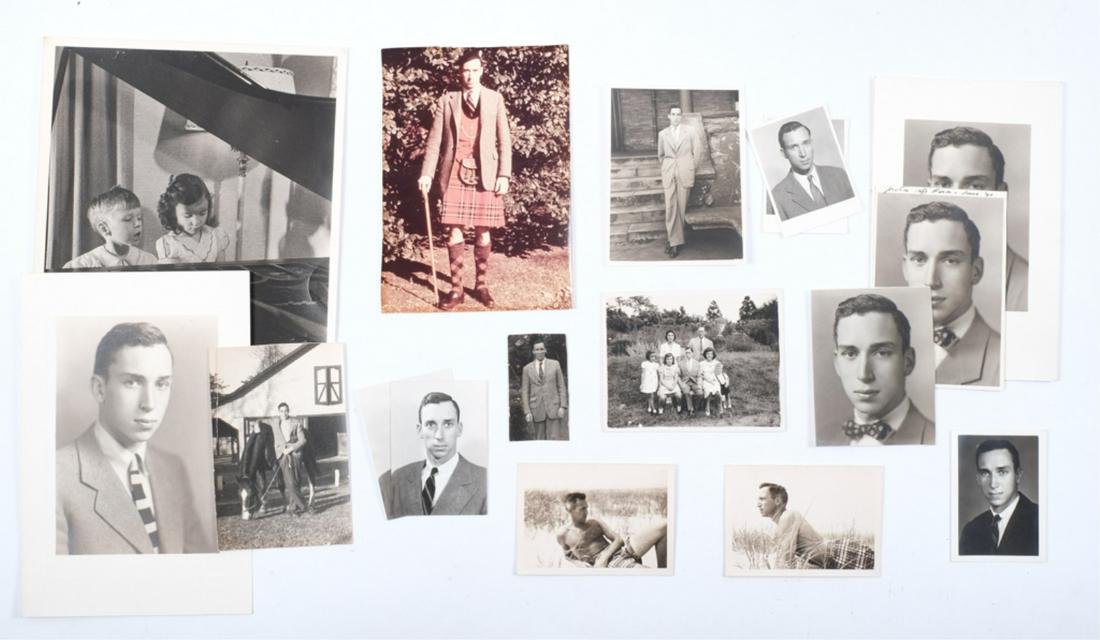 HUGH AUCHINCLOSS & JACKIE BOUVIER FAMILY PHOTOS: 1943 family photograph of Janet, Hugh Nina, Lee, Yusha, Jackie and Tommy at Hammersmith Farm taken by Llloyd S. Pauley 3 3/4 x 4 3/4 inches, Tommy and Nina at the piano taken by O.P. Gilbert 8 x 10 in