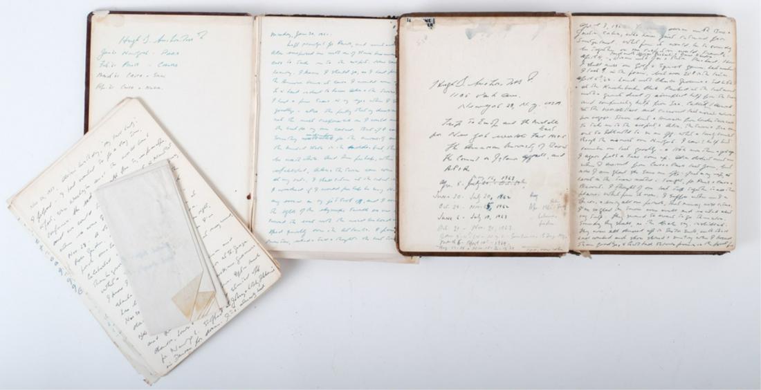 (2) DIARIES OF HUGH AUCHINCLOSS 1961 & 1962-1964: Each include his handwritten descriptions of the middle east, Egypt, museum visits, encounters with Middle Eastern Royalty, Morocco, J.F.K., Jr., Gulf of Arabia, and a number of entries in Alice's han