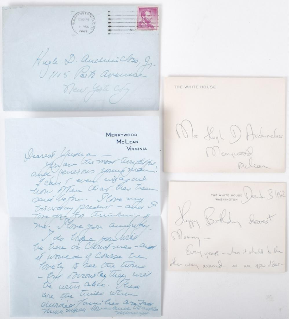1962 FIRST LADY JACKIE KENNEDY LETTER TO MOTHER: December 3, 1962 "Happy Birthday dearest Mummy- Every year- when it should be the other way around as we grow older- you are more indispensable to me and such a joy to Caroline and John- and Jack thin