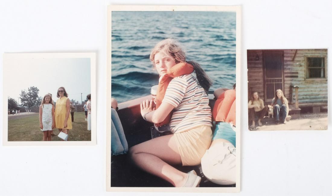 CAROLINE KENNEDY SAILING in NEWPORT w (2) OTHERS: Color photograph printed September 1968. 7 x 5 inches. Together with snapshots of Caroline with Janet Auchincloss Rutherford dated August 1968 and Caroline with Syliva Ripley and "Whitherby" 3 1/2 x 3