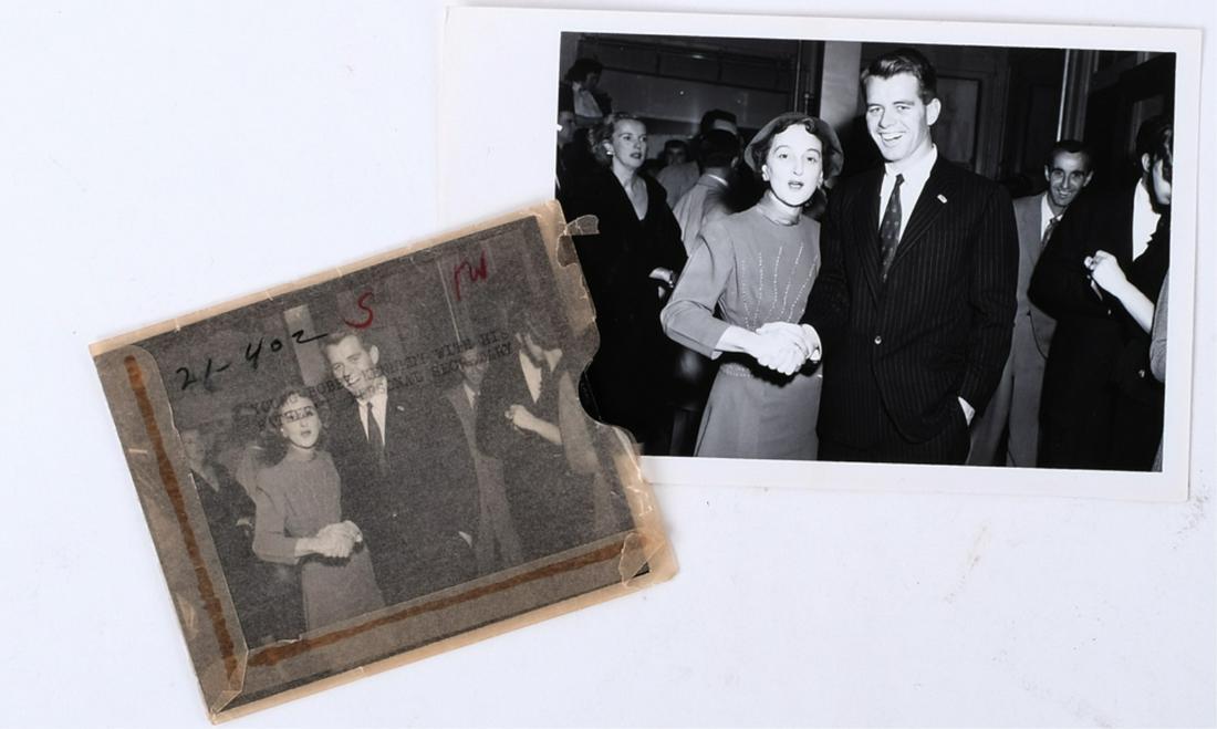 YOUNG BOBBY KENNEDY, Jr. with FATHER'S SECRETARY: Who helped with Jack's 1952 campaign. 5 x 8 inches. Together with a 4 x 5 inch transparency of the print.