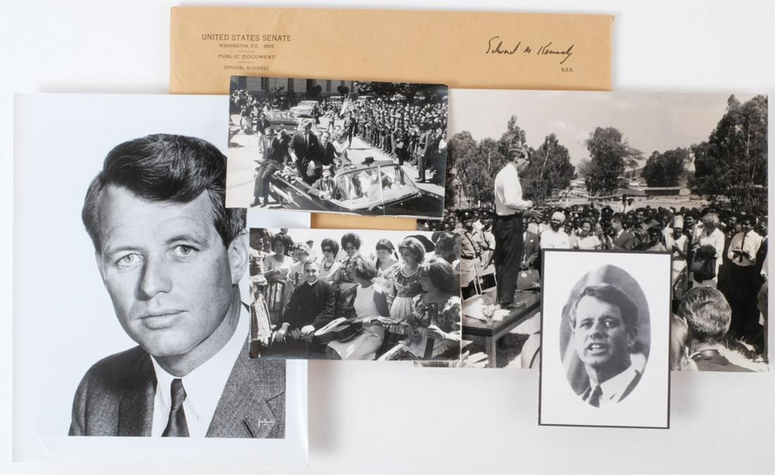 SEN ROBERT F. KENNEDY ABROAD in 1965 & 1966: Bobby and Ethel in Tanganyika Tanzania June 1966 black and white 8 x 10 inch photograph and (2) "Bobby and Ethel in Chile November 1965" black and white 3 1/2 x 5 1/4 inches. Together with an 8 x 10 i