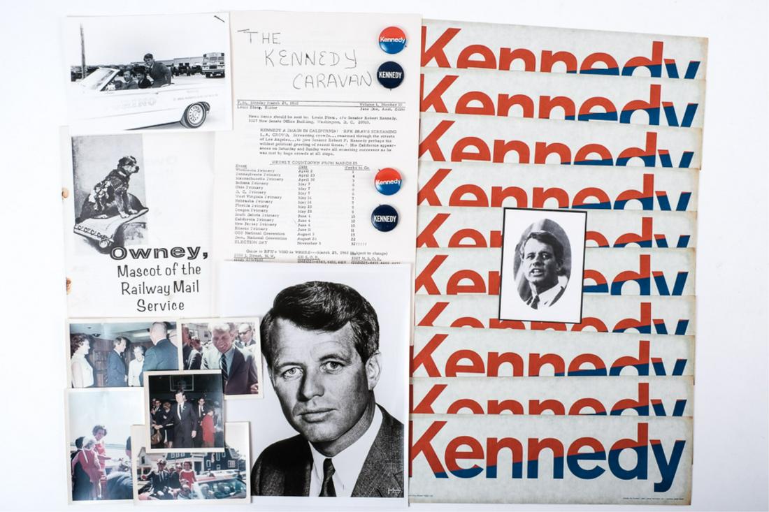 ROBERT F. KENNEDY FOR PRESIDENT PHOTOS /MATERIALS: The Kennedy Caravan March 1968 Weekly Countdown and news items, (5) Photographs of Robert and Ethel on the campaign trail in Oregon, Ted Kennedy in Indiana stumping for his brother (2) days before the