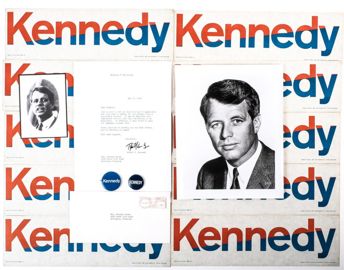 1968 ROBERT F. KENNEDY FOR PRESIDENT SIGNED NOTE: To Rosalie Helm, thanking her for her help with the primary in D.C. signed Robert F. Kennedy and dated May 17, 1968 on his personalized letterhead. (at this point in the campaign trail Kennedy had jus