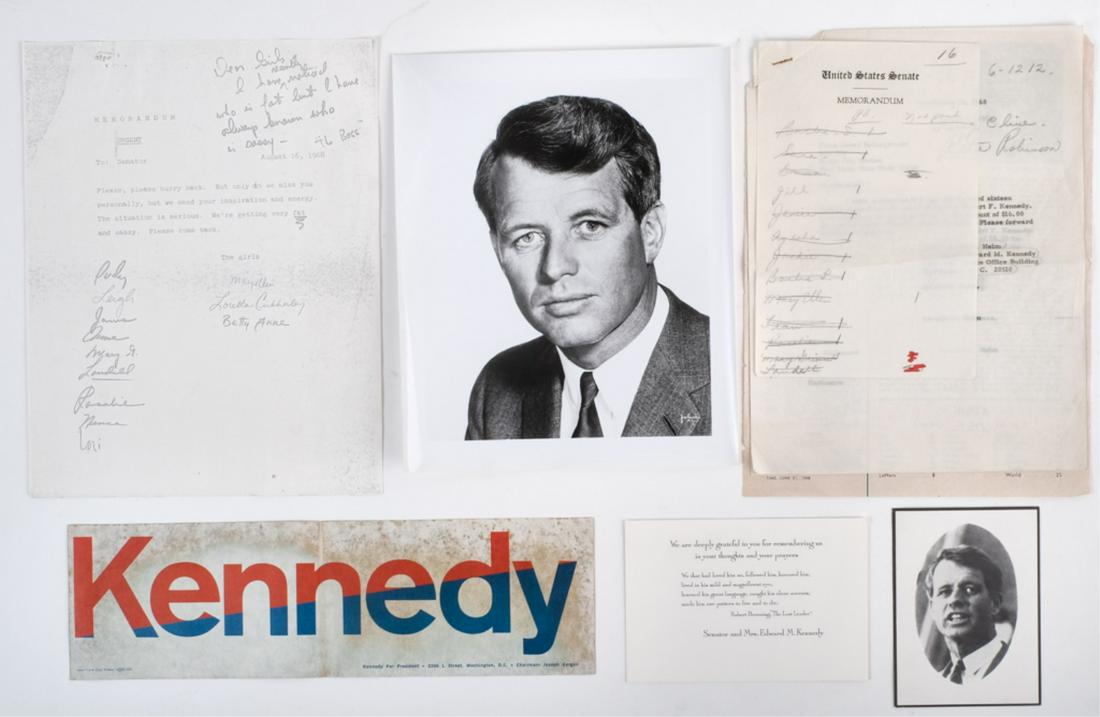 ROBERT F. KENNEDY MEMENTO MORI: Rosalie Helm requesting for Senator Kennedy's staff, (16) Time Cover enlargements (featuring Robert F. Kennedy on behalf of Ted Kennedy together with a listing of the staff, Copy of a memorandum to Te
