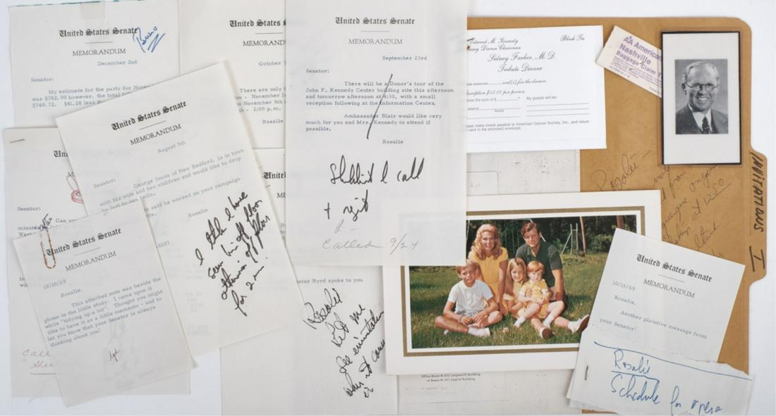 SENATOR EDWARD KENNEDY INTEROFFICE COMMUNICATIONS: August 5th - December 2nd 1969. Each note to and from Ted to Rosalie is on US Senate memorandum paper is responded to by Ted in his hand. Regarding: Football, Judge Morrissey, Speaking engagements, Co