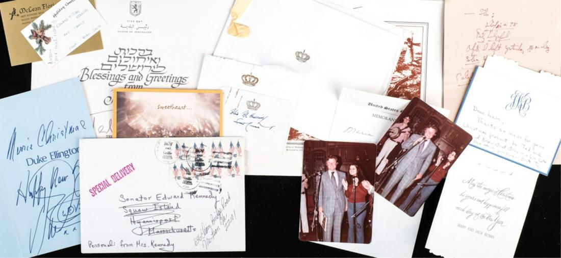 COLLECTION OF GREETING CARDS FROM NOTABLE FRIENDS: Thanksgiving card "Love from your Joansie November 1975" to her husband Ted, others To Senator and Joan Kennedy and family including those from: Jack Benny, Lem Billings,Teddy Kollek, Alan Smith, The 