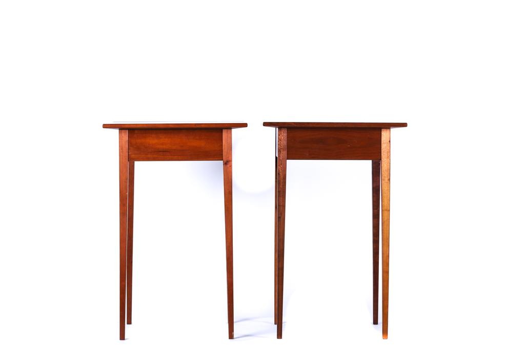 PAIR OF HEPPLEWHITE STYLE CHERRY STANDS: Bench made with delicately tapered legs. unsigned 27 x 17 3/4 x 17 3/4 inches