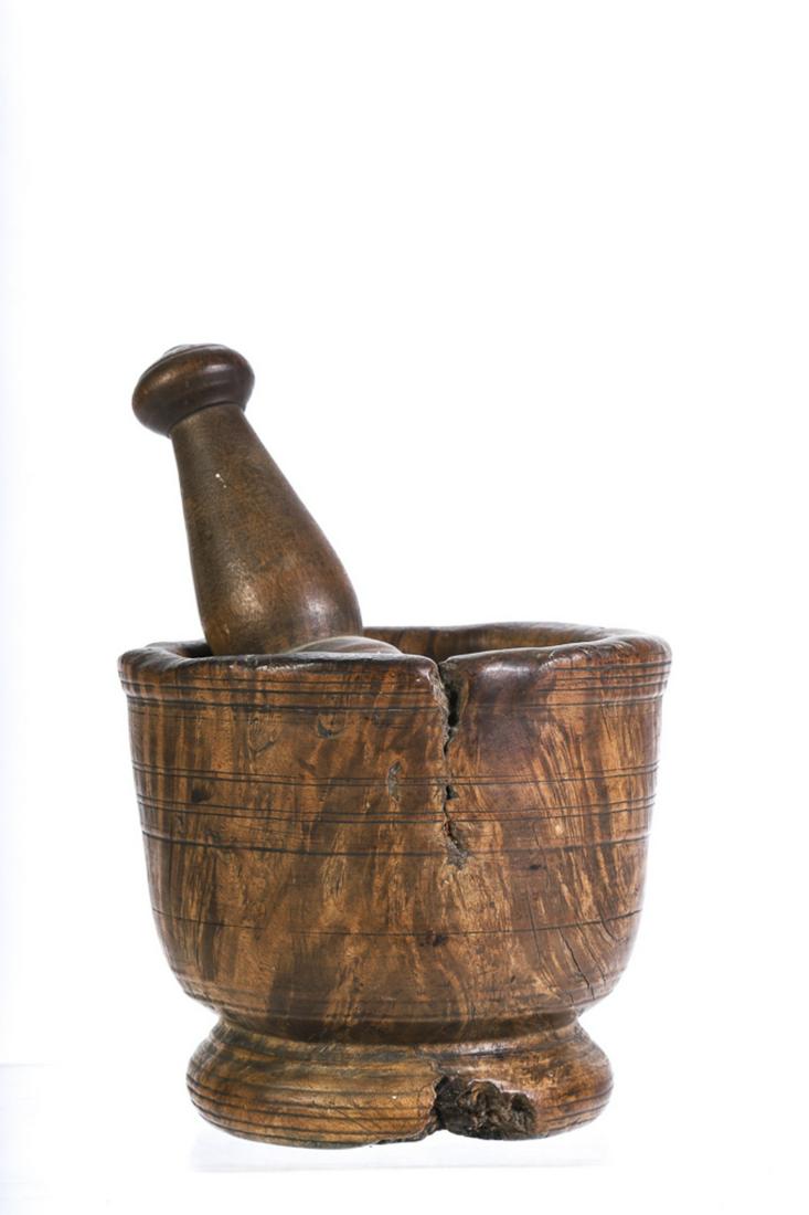 BURLWOOD MORTAR and MAPLE PESTLE: Natural inconsistencies to burl wood. 6 x 6 1/2 inches.