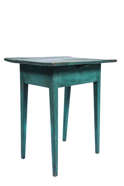HEPPLEWHITE STAND with SPLAYED LEGS in GREEN PAINT: Single board top. 26 x 24 x 17 inches