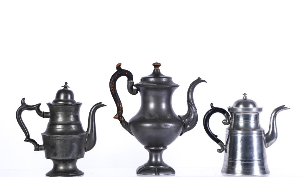 (3) ROSEWELL GLEASON & G. RICHARDSON TEAPOTS: Roswell Gleason (1799-1887) Dorchester, MA. George Richardson The third is unmarked. 13 inches (and under)