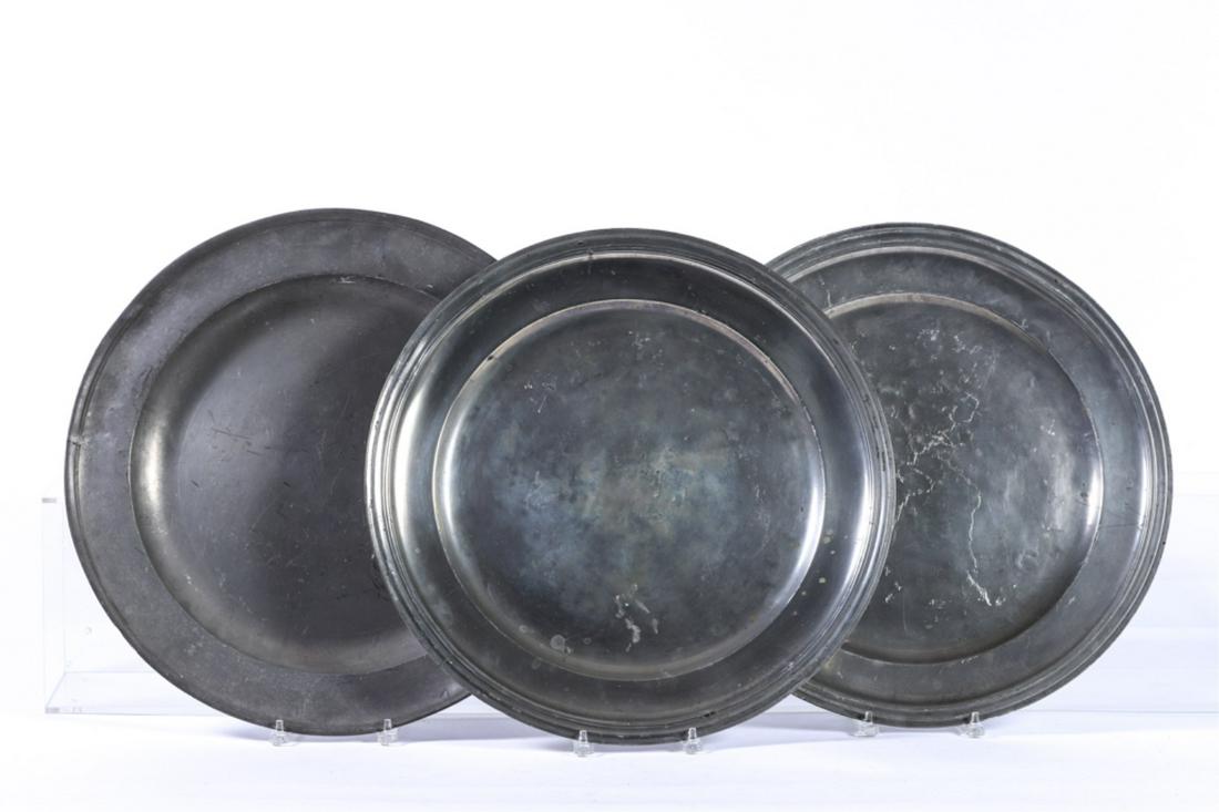 (3) HUGE CHARGERS: Molded rims and generous wells- Including: Compton and (2) Rose Crown marked G.F.F. 21 inches (approx)