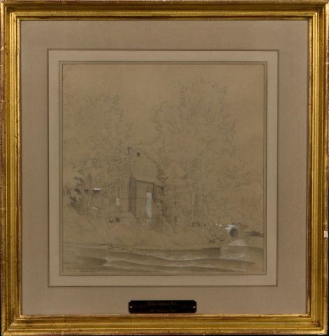 David Johnson (attributed) American (1827-1908) Pa: David Johnson (attributed) American (1827-1908) Parker Hollow, near Trenton, Oneida Co., signed David Johnson, presentation plaque. Pencil with Chinese white highlights, 12 in. X 11 3/4 in. (sight) fr