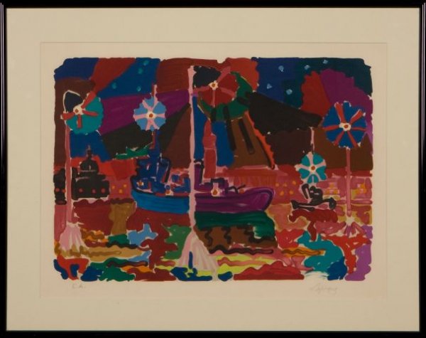 Charles Lapicque, French (1898-1988) Harbor abstra: Charles Lapicque, French (1898-1988) Harbor abstraction, signed Lapicque, L.R. Lithograph, 18 3/4 in. X 25 1/2 in. (sight) framed