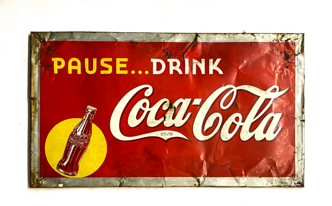 VINTAGE "PAUSE DRINK COCA COLA" TIN SIGN (1 of 10)
