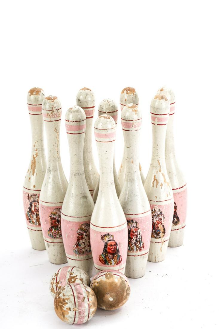 ANTIQUE WOOD SKITTLES GAME WITH INDIANS ON PINS (1 of 6)