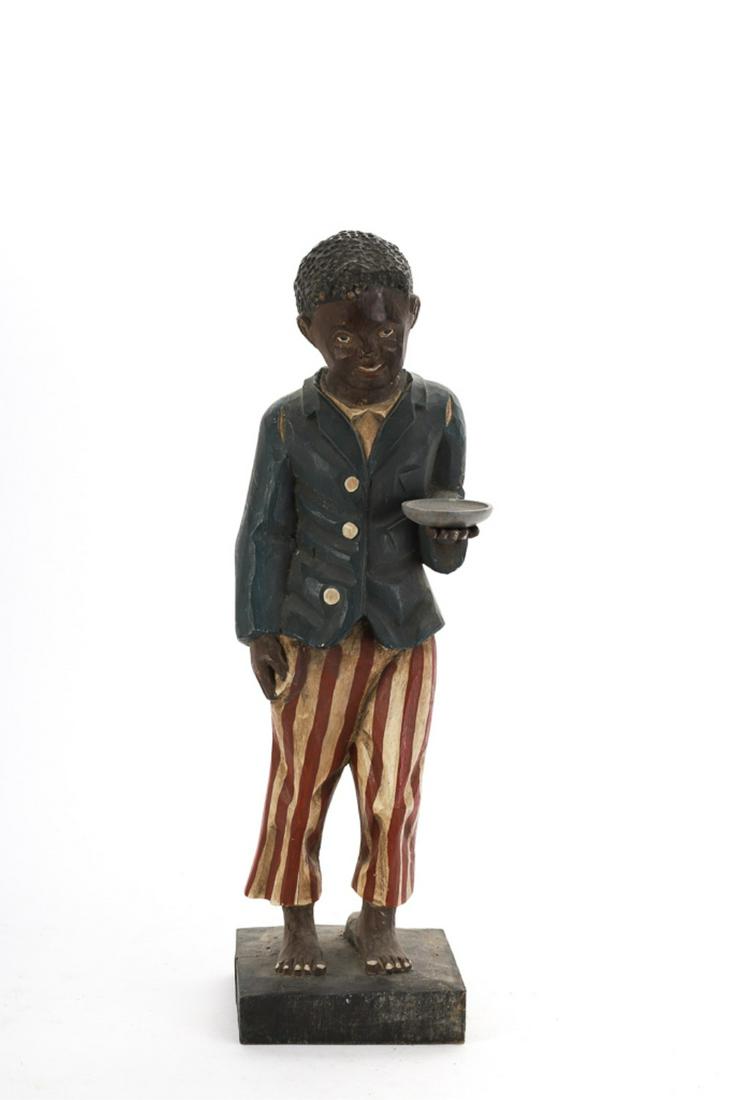 CARVED FOLK ART AFRICAN AMERICAN BOY W/ TRAY (1 of 12)