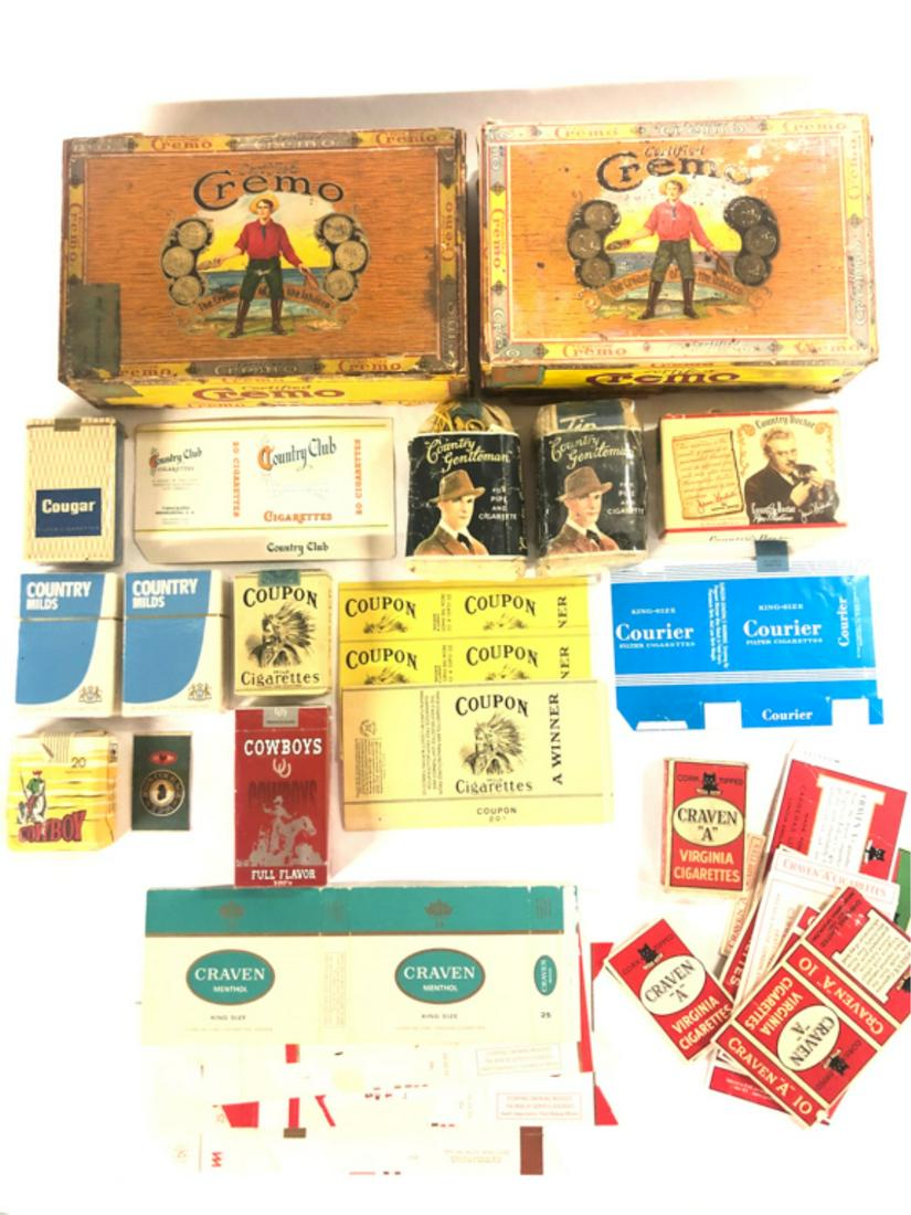 (33) PIECES TOBACCIANA COUGAR-CREMO: Cougar soft pack, Country Club soft pack label, Country Doctor Pipe Mixture package, (2) Country Gentleman Pipe and Cigarette tobacco bags, (2) Country Milds hard packs, (4) Coupon soft pack and (3) s