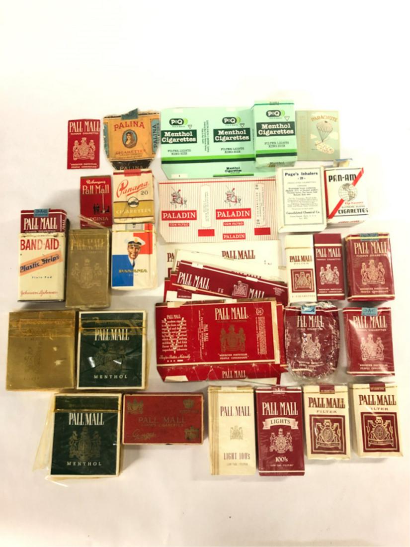 (39) PIECES TOBACCIANA P&Q-PARACHUTE: (2) P&Q Menthol Cigarettes soft pack and a label, Page's Inhalers "Medicated Cigarettes" 20 count box, Paladin Con Filtro soft pack label, Palina soft pack, (13) Pall Mall soft pack labels, Pall Mall 