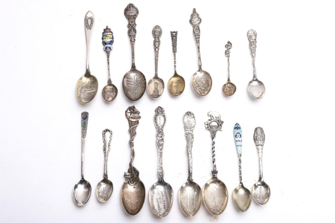 LOT of STERLING SOUVENIER SPOONS: Salem Witch with (15) others. Largest 5 3/4 inches, 7.92 ozt