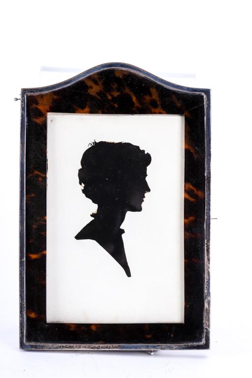 CHARLES & RICHARD COMYNS STERLING PICTURE FRAME: Sterling silver frame with tortoise mat. 7 x 4 1/2 inches.