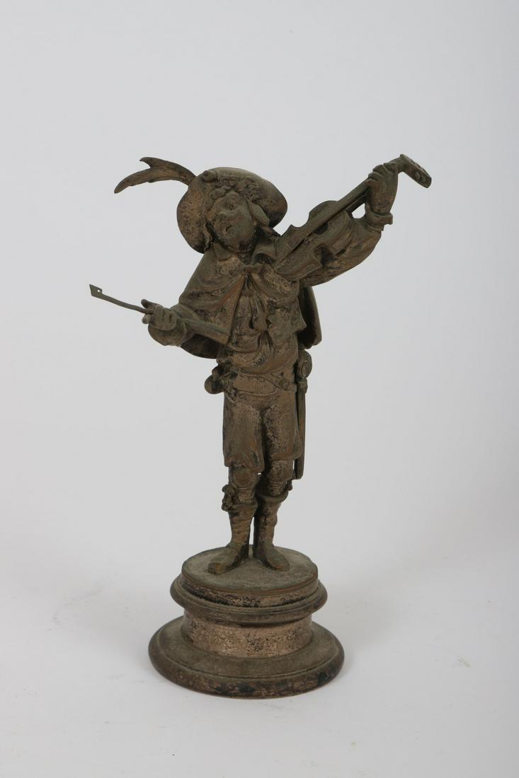 SILVER PLATED FIGURINE of a BAROQUE VIOLINIST: (17th c) possibly French. unmarked. 6 ½ inches including base