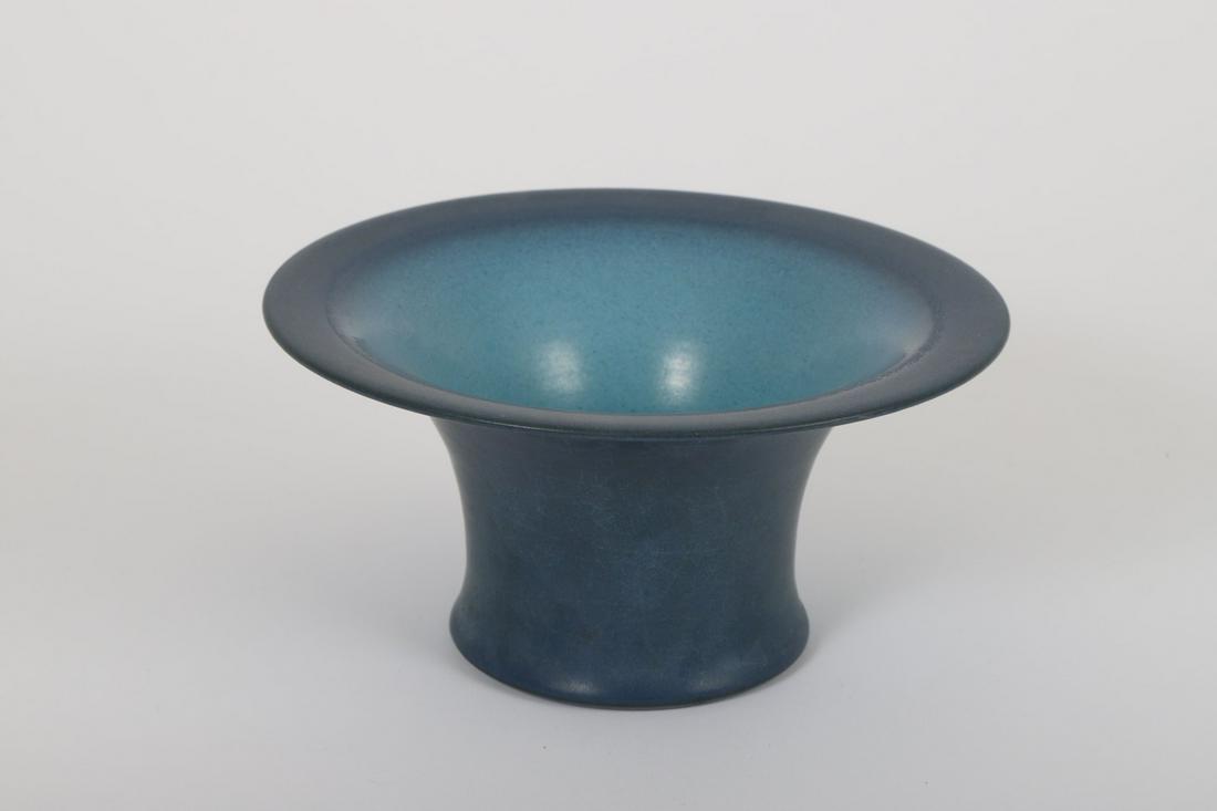 MARBLEHEAD POTTER VASE with FLARED RIM: 3 ¾ inches. Stamped under base. Note: Harriett Bull’s collection of early Marblehead Pottery comes from family members directly connected to the Devereux House Sanitarium in Marblehead where Marble