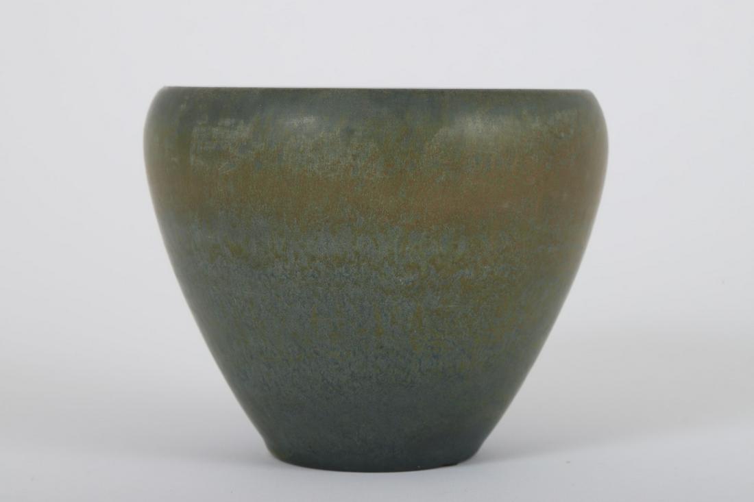 MARBLEHEAD POTTERY VASE: 4 1/8 inches. Stamped under base. Note: Harriett Bull’s collection of early Marblehead Pottery comes from family members directly connected to the Devereux House Sanitarium in Marblehead where Marbl