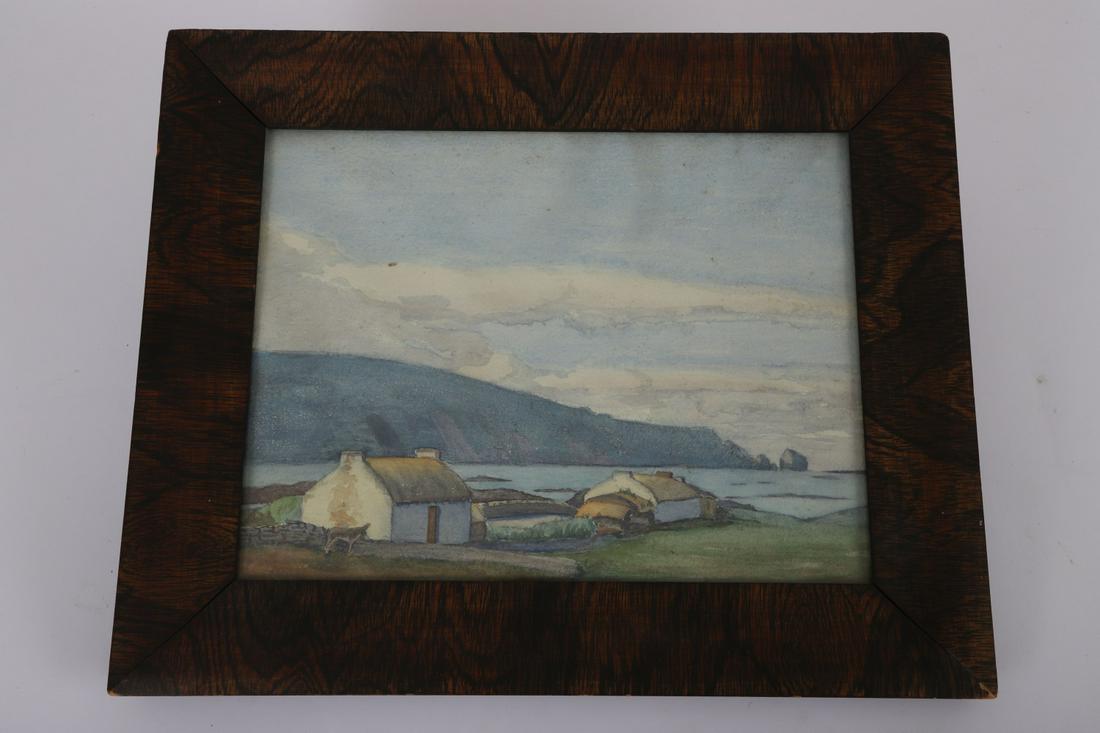 IRISH LANDSCAPE by MARY ROSE McCORD (mid 20th c): Watercolor 9 x 11 ½ inches. Notation on back. Framed 13 x 15 ½ inches (overall)