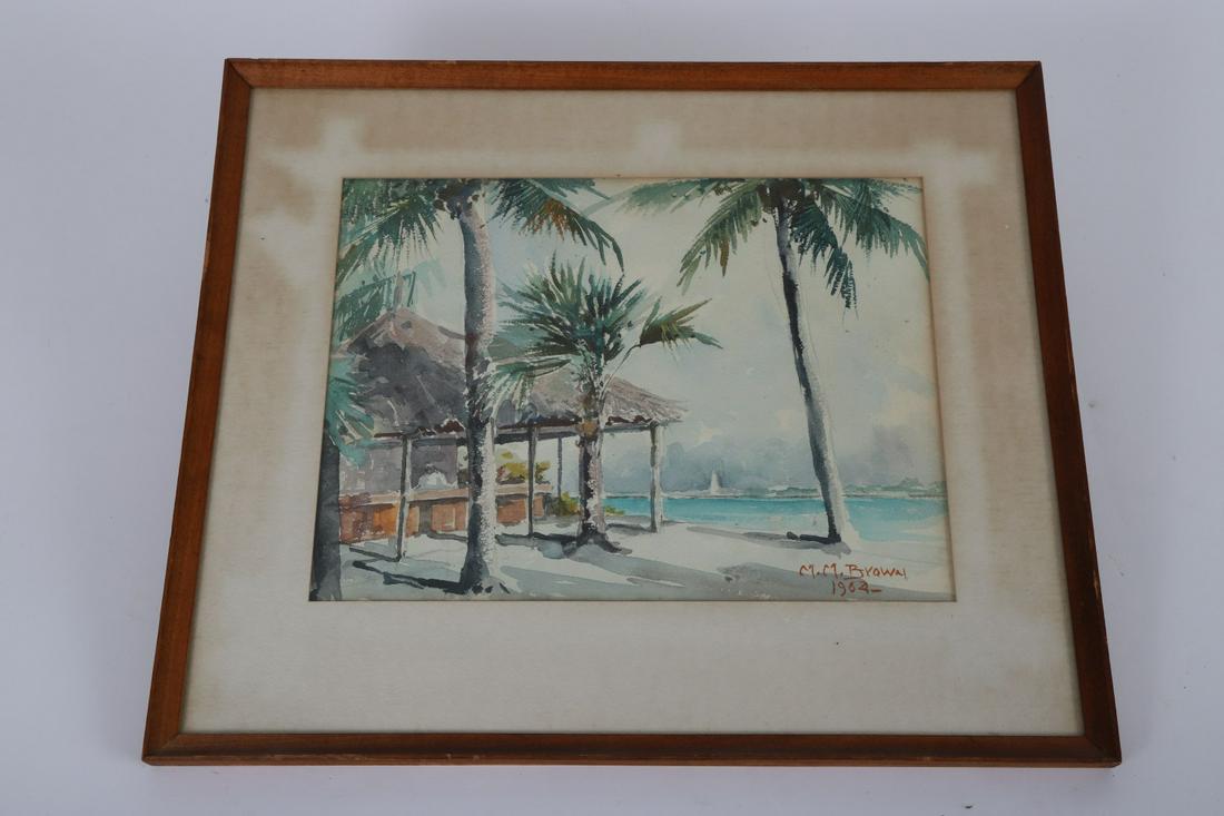 MARBLEHEAD ARTIST M.M. BROWN (1888-1972) “BAHAMAS”: Marian Martin Brown Watercolor 8 ½ x 11 ½ inches. Signed. Framed 14 x 17 inches