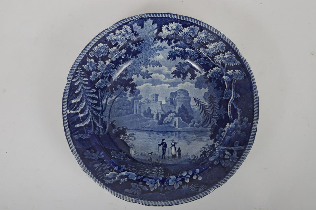 CAPT. THOMPSON'S TRANSFERWARE “SEA PLATE”: Italian Scenery Castle Lavenza. Staffordshire dished plate. 9 ¾ inches